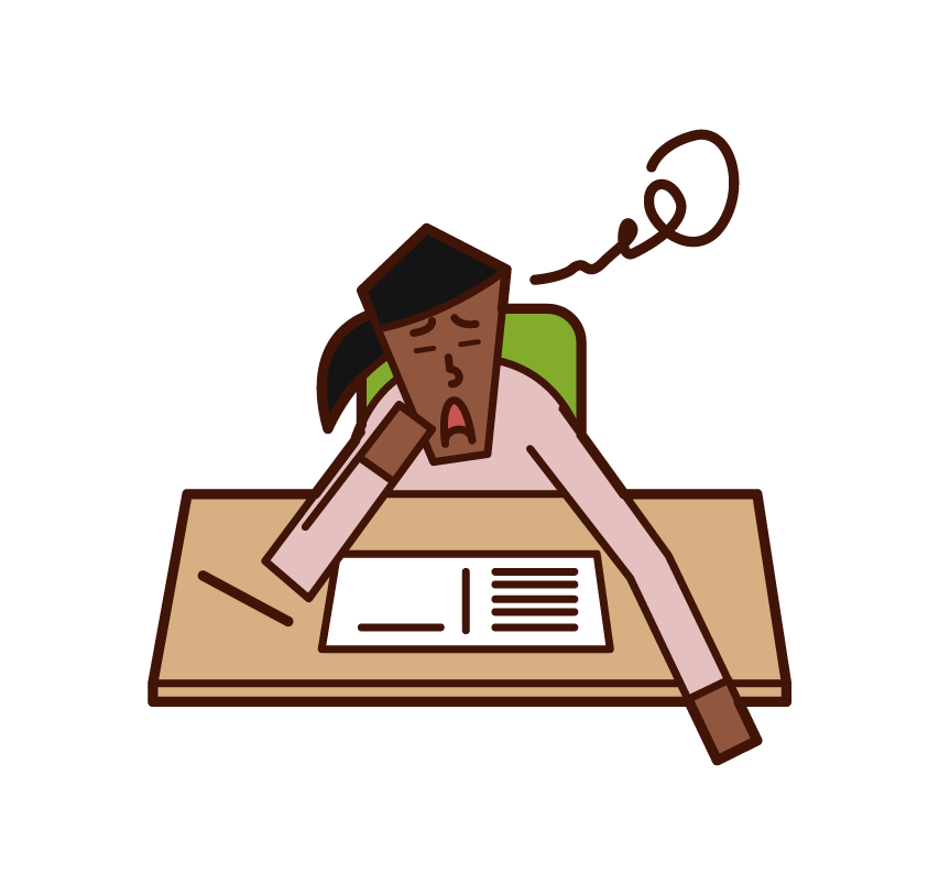 Illustration of a person (woman) who is not motivated to study