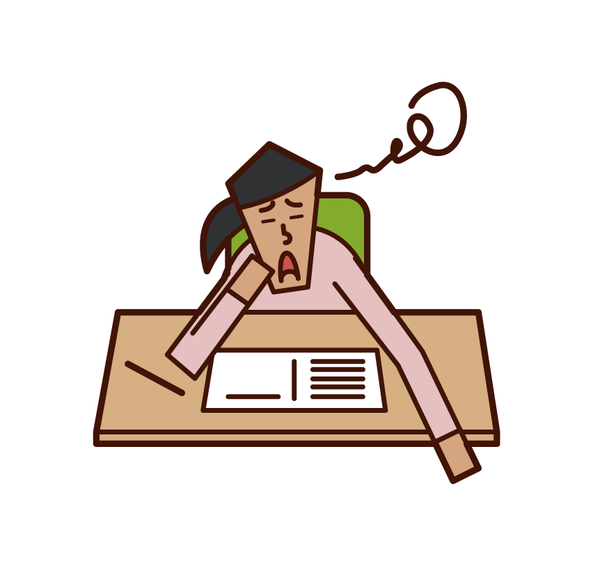 Illustration of a person (woman) who is not motivated to study