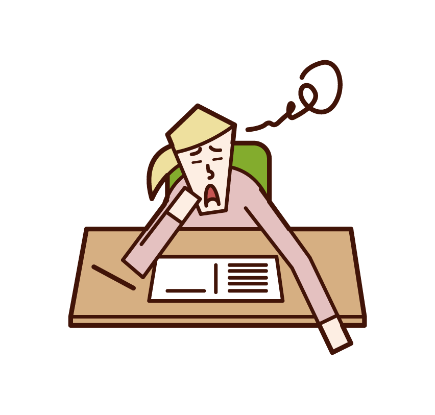 Illustration of a person (woman) who is not motivated to study