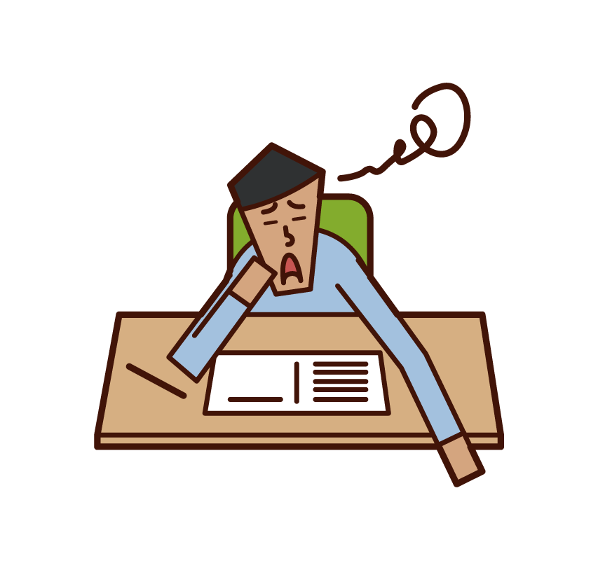 Illustration of a person (man) who is not motivated to study