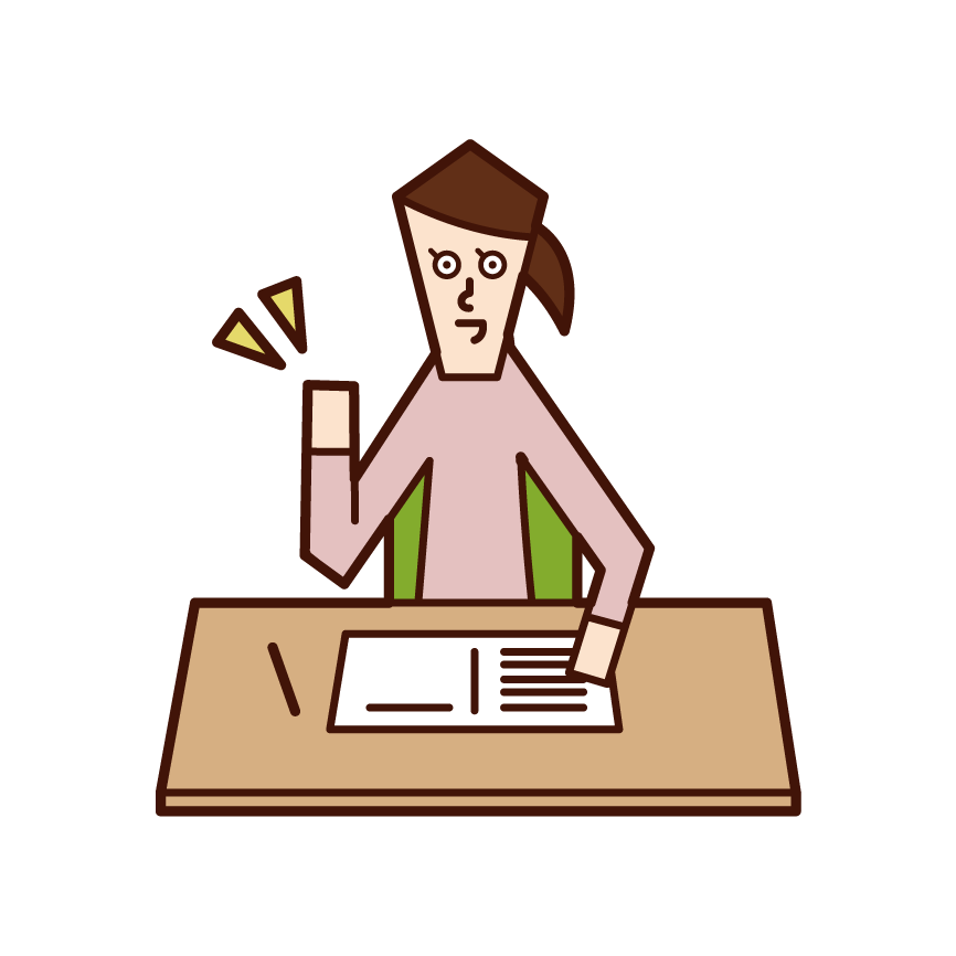 Illustration of a studying person (woman) who does guts pose