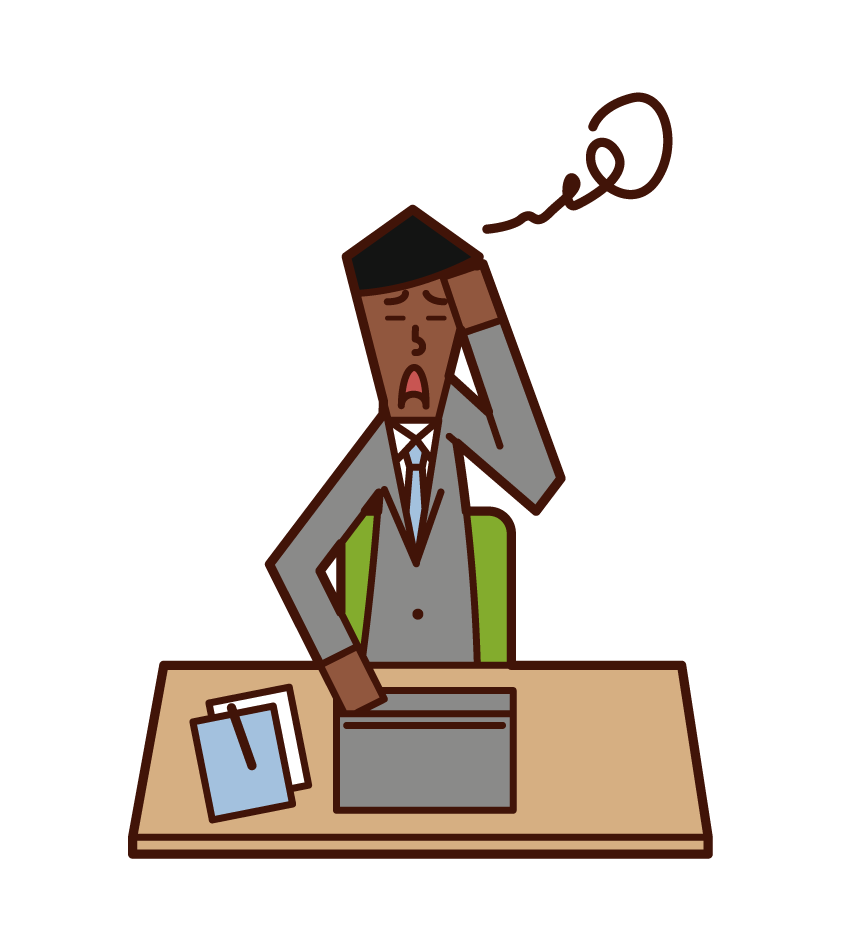 Illustration of a man dinging his head at work
