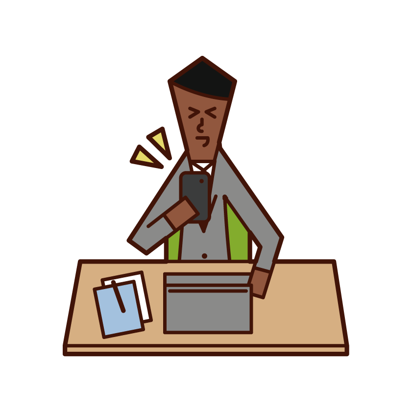 Illustration of a man operating a smartphone while at work