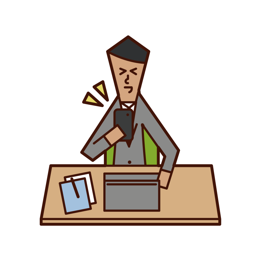 Illustration of a man operating a smartphone while at work