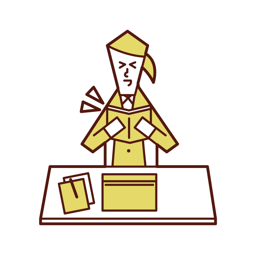 Illustration of a woman reading a book or cartoon while at work