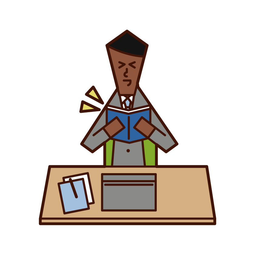 Illustration of a man reading a book or cartoon while at work