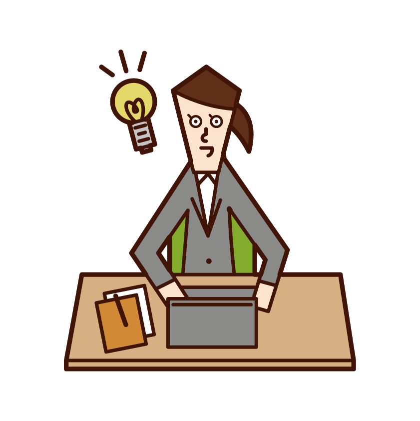 Illustration of a woman reading a book or cartoon while at work