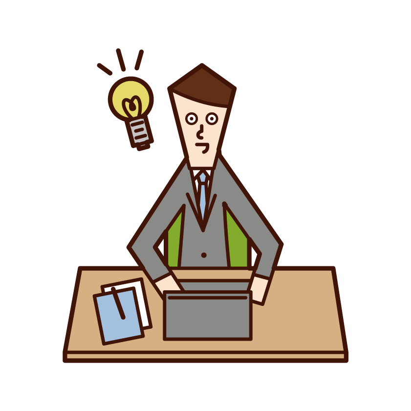 Illustration of a man reading a book or cartoon while at work