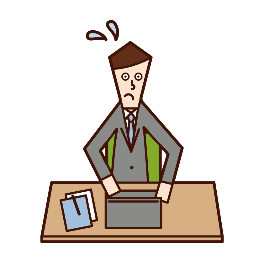 Illustration of a person (man) who is in trouble because his work is not going well