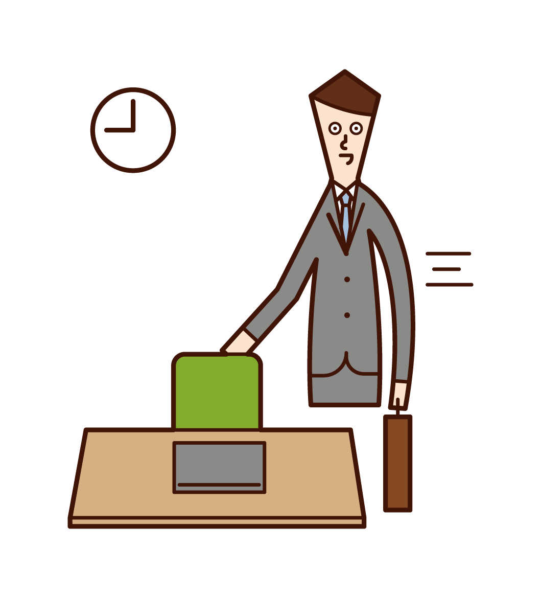 Illustration of a person (man) who comes to work