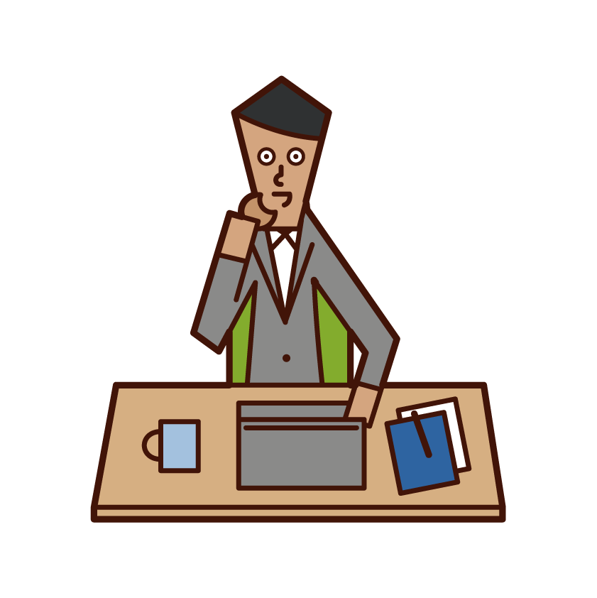 Illustration of a man eating sweets while working