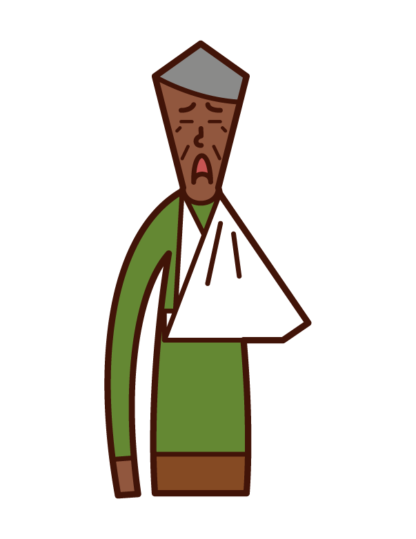 Illustration of an old man with a broken arm