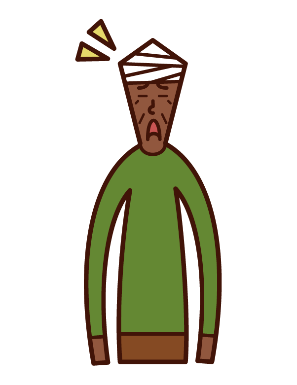 Illustration of a person with head injuries and head injuries (man)