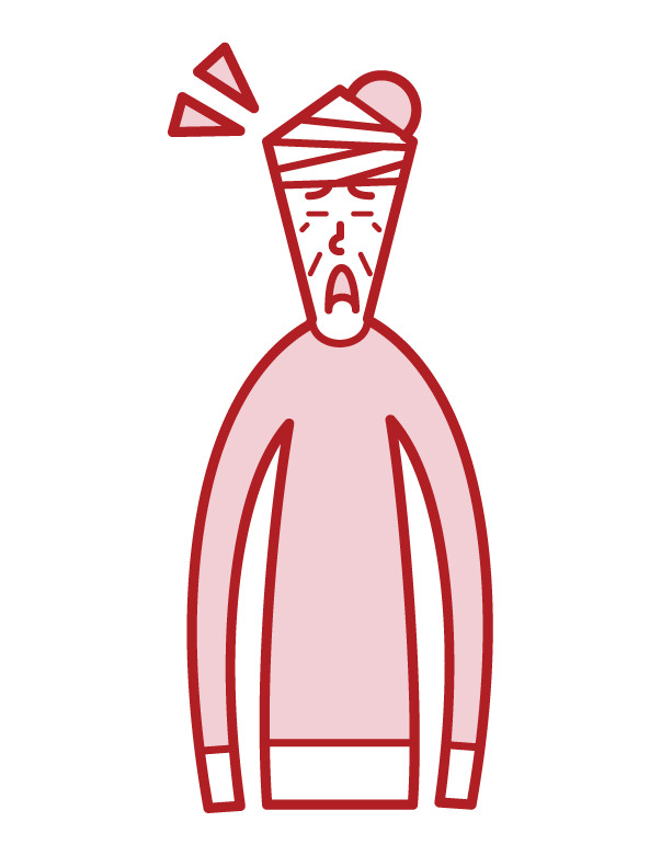 Illustration of a person with head injuries and head injuries (woman)