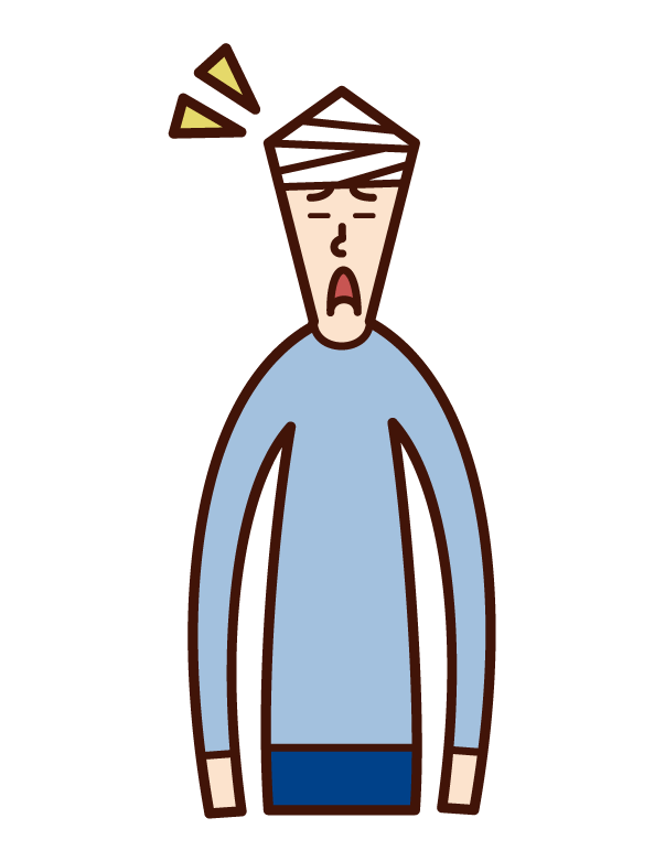 頭を怪我した人・頭部外傷（男性）のイラスト