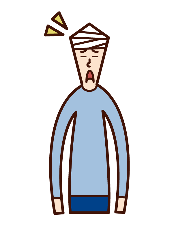 Illustration of a person with head injuries and head injuries (man)