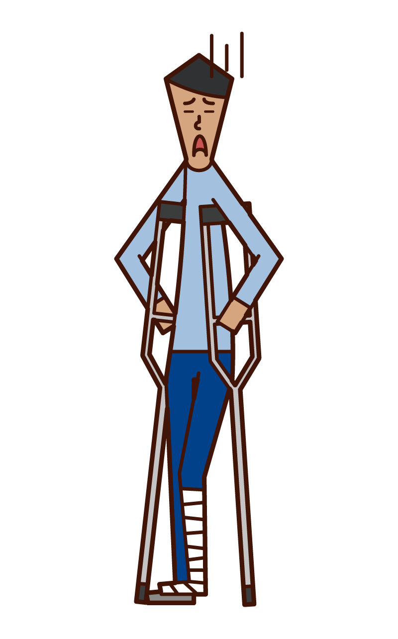 Illustration of a man on crutches