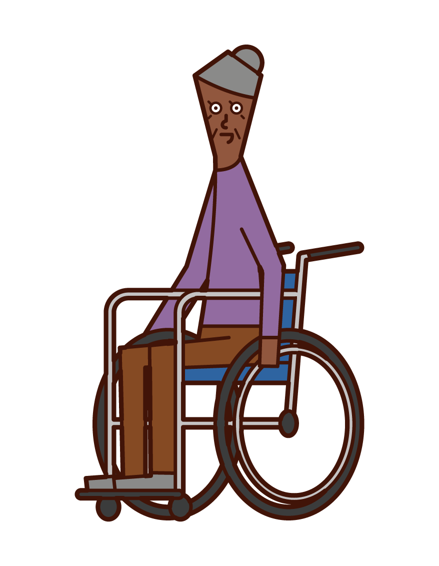 휠체어를 탄 노인(여성)의 일러스트