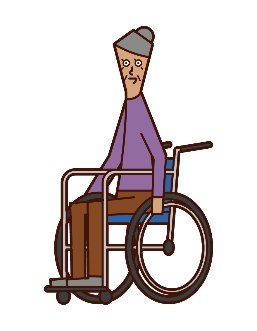 휠체어를 탄 노인(여성)의 일러스트