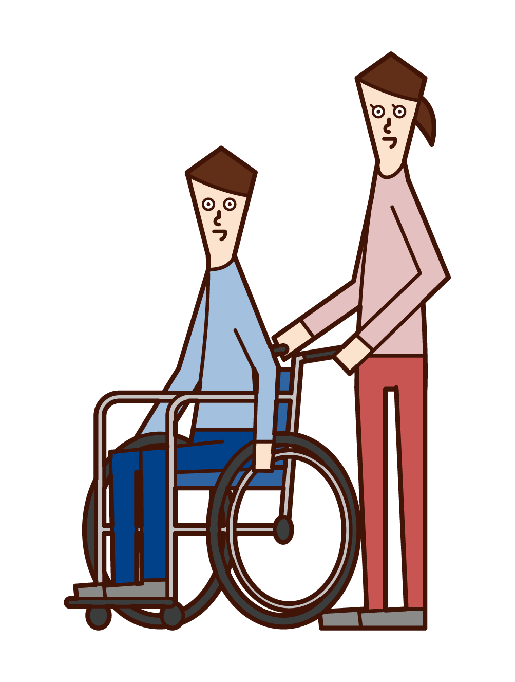 車椅子に乗る人 男性 と押す人 女性 のイラスト フリーイラスト素材 Kukukeke ククケケ