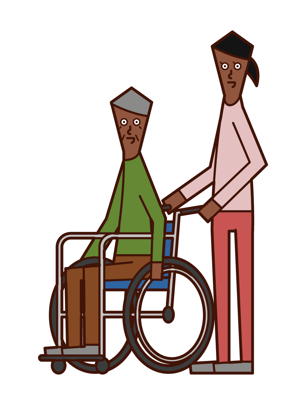 車椅子に乗る老人 男性 と押す人 女性 のイラスト フリーイラスト素材 Kukukeke ククケケ