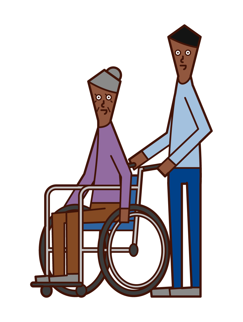 車椅子に乗る老人 女性 と押す人 男性 のイラスト フリーイラスト素材 Kukukeke ククケケ