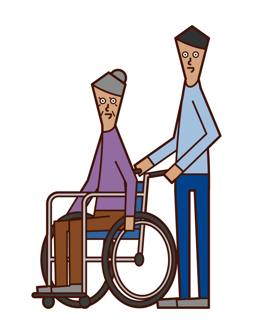 車椅子に乗る老人 女性 と押す人 男性 のイラスト フリーイラスト素材 Kukukeke ククケケ