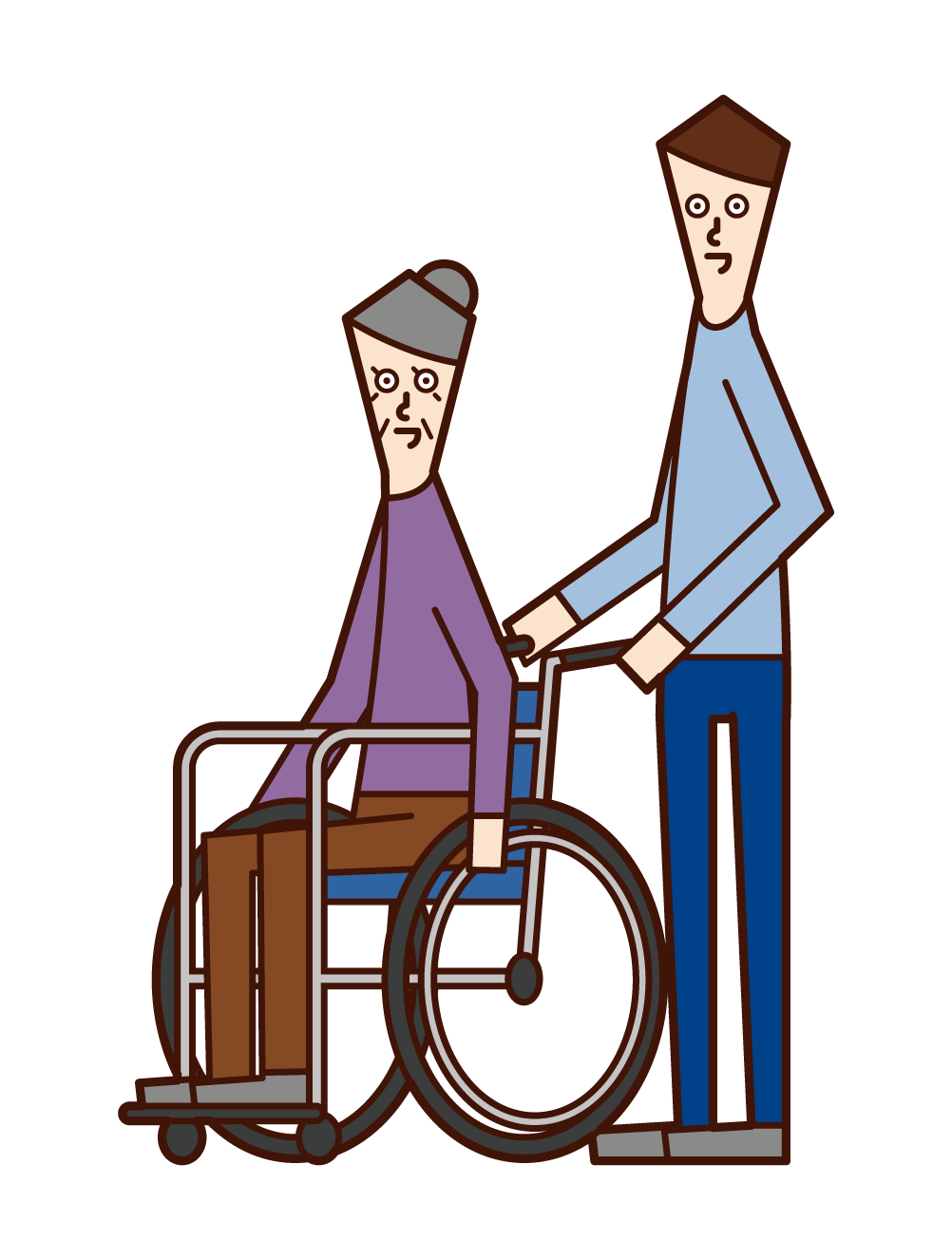 車椅子に乗る老人 女性 と押す人 男性 のイラスト フリーイラスト素材 Kukukeke ククケケ