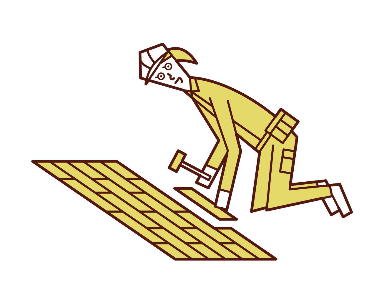 Illustration of a person who pastes flooring and a person (woman) who works on interior work