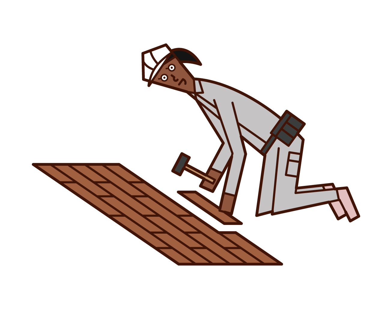 Illustration of a person who pastes flooring and a person (woman) who works on interior work