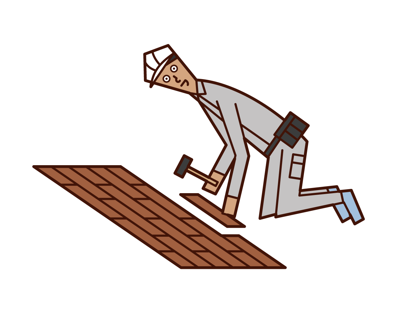 粘貼地板或進行室內施工的人（男性）的插圖