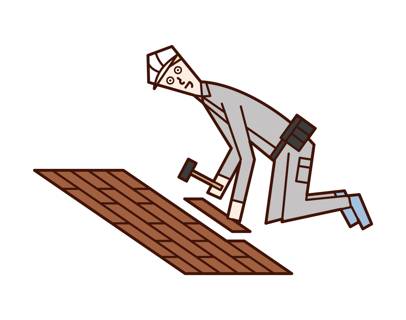 Illustration of a person who pastes flooring and a person (man) who works on interior construction