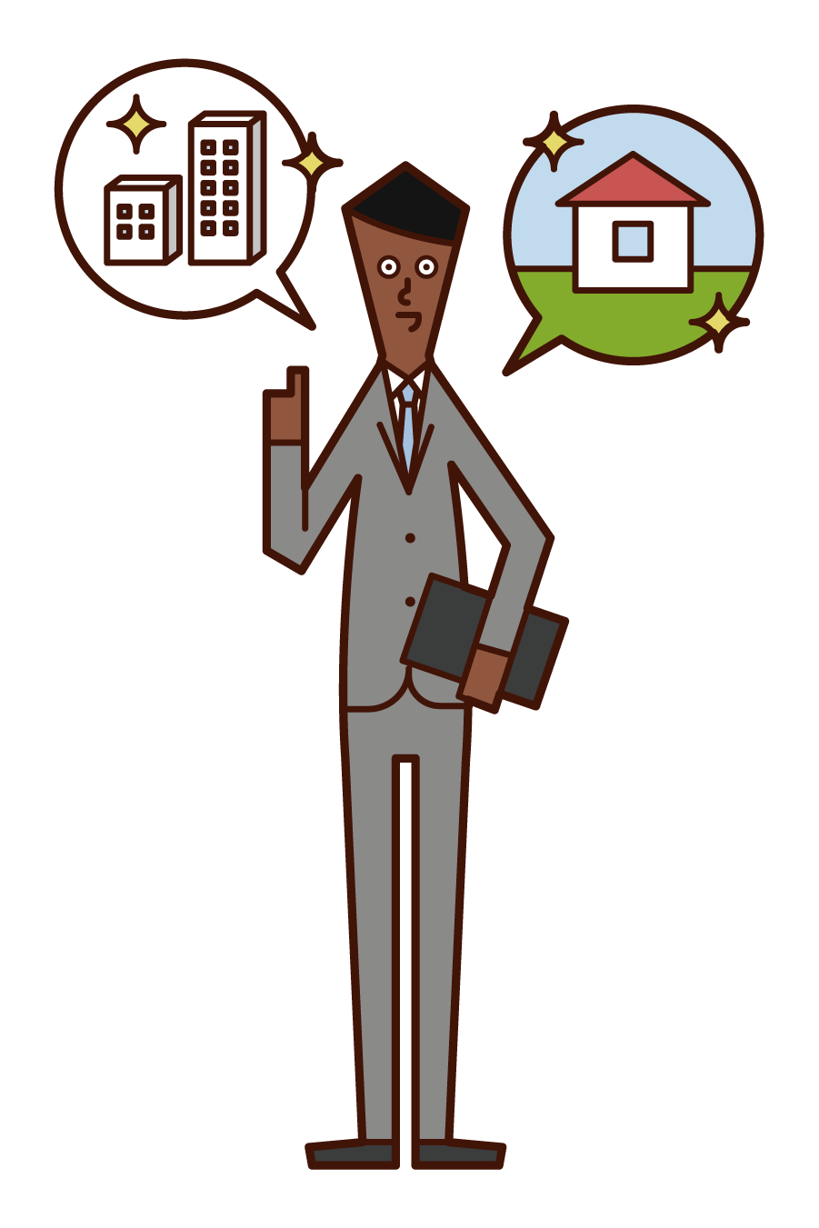 Illustration of a person (man) who is a building sales and real estate business