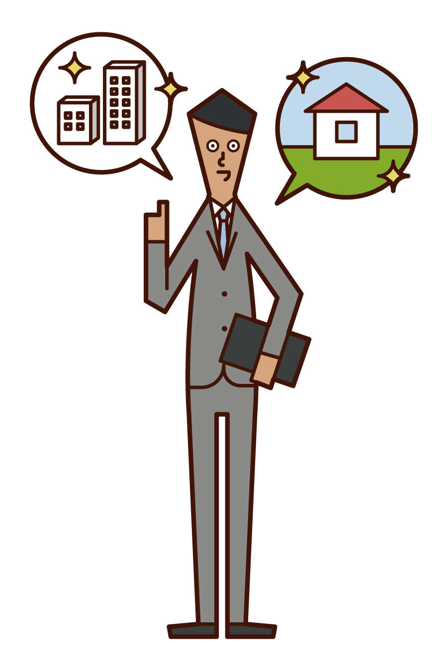 Illustration of a person (man) who is a building sales and real estate business