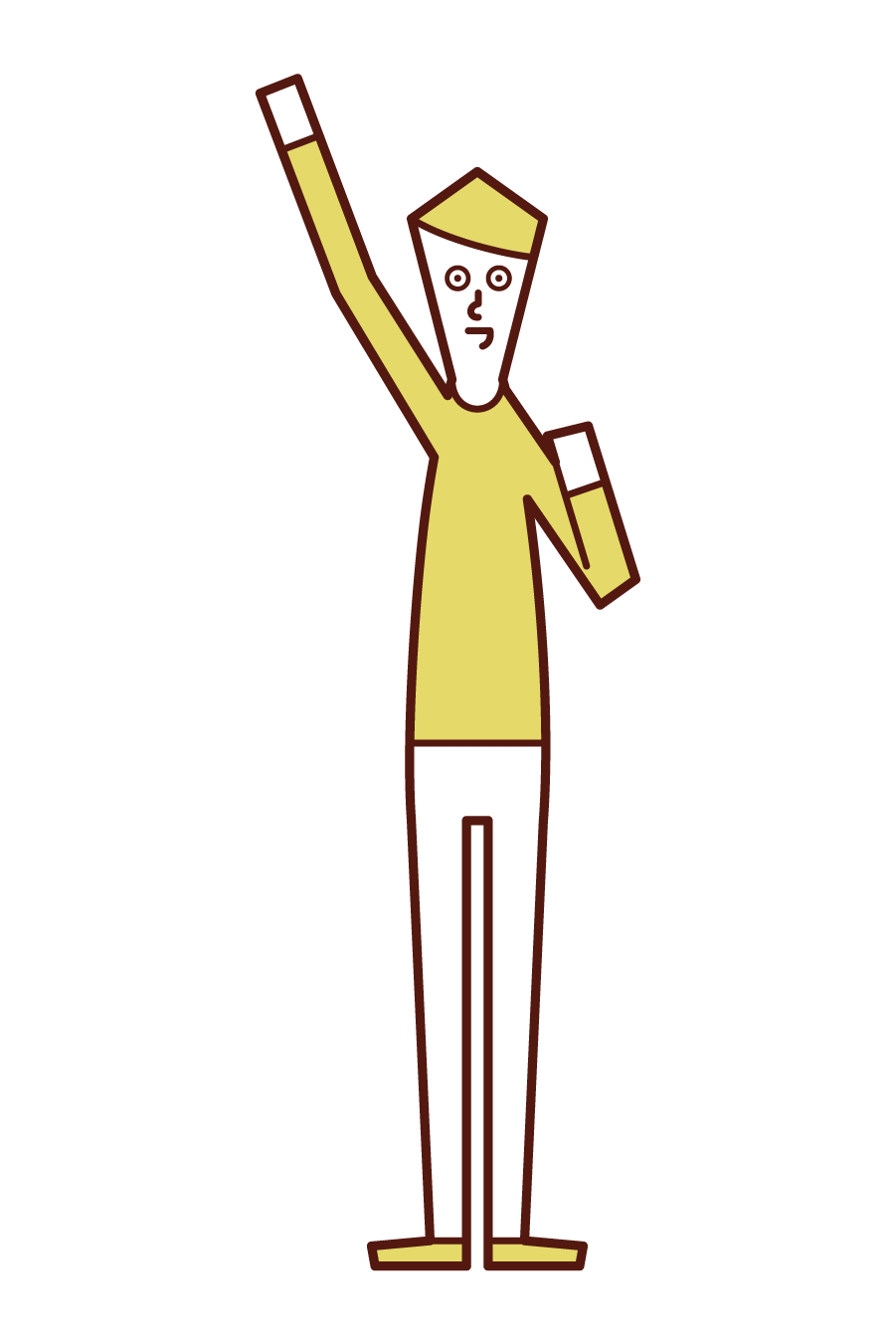 Illustration of Aei-O (man) who raises his fist high