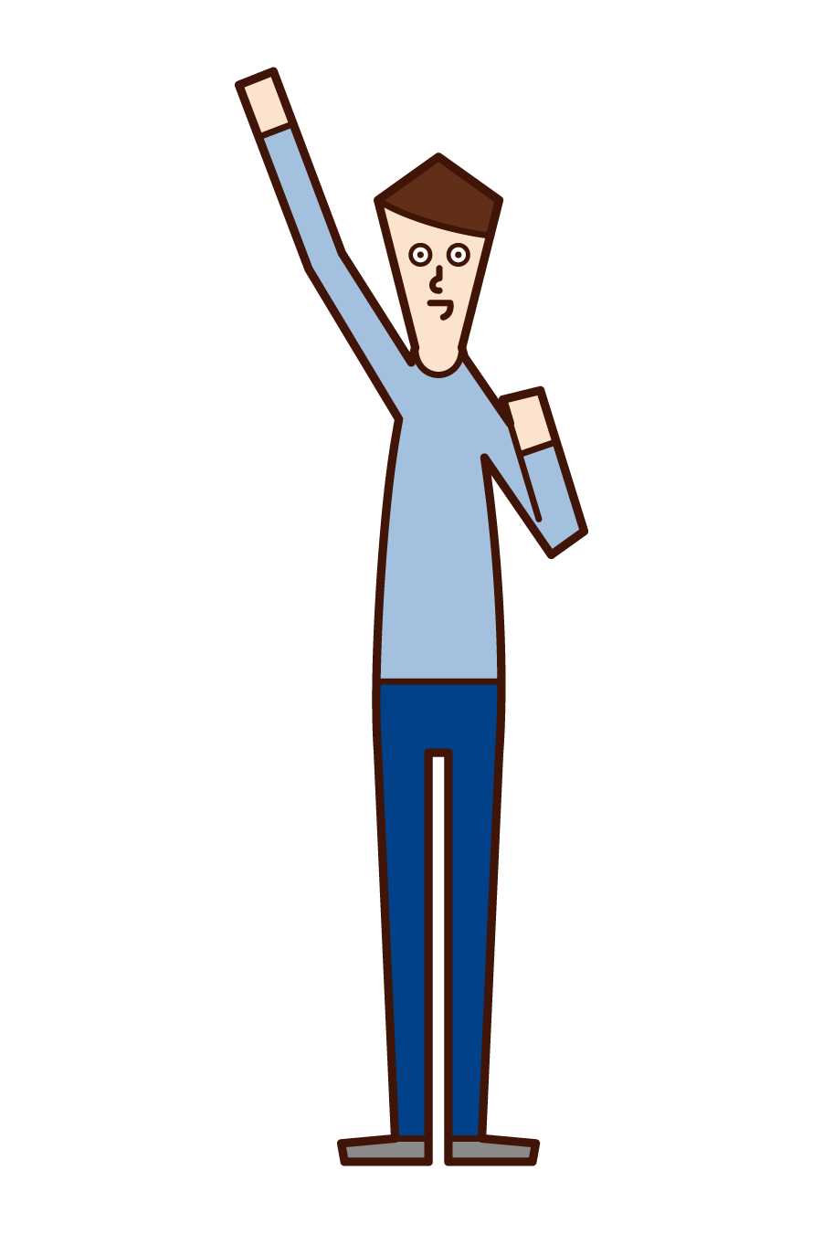 Illustration of Aei-O (man) who raises his fist high