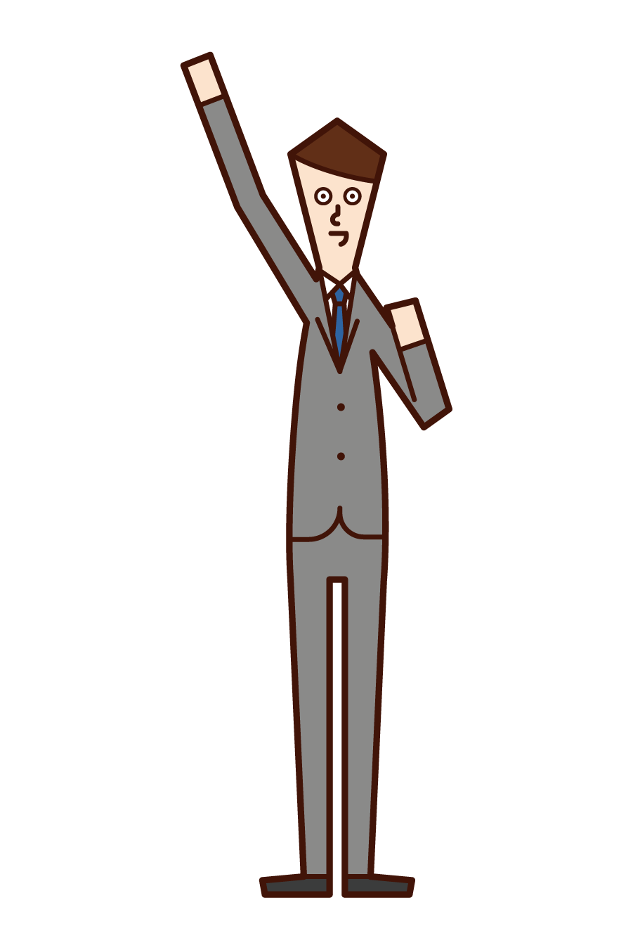 Illustration of Aei-O (man) who raises his fist high