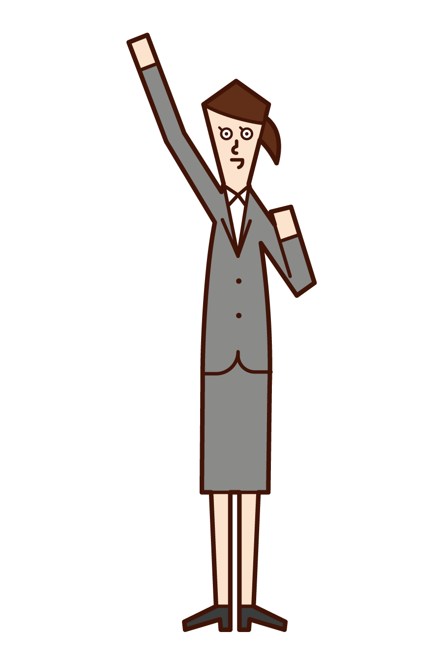 Illustration of Aei-O (woman), a field supervisor who raises her fist high