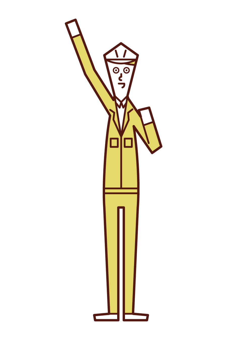 Illustration of Aei-oh (man), a field supervisor who raises his fist high
