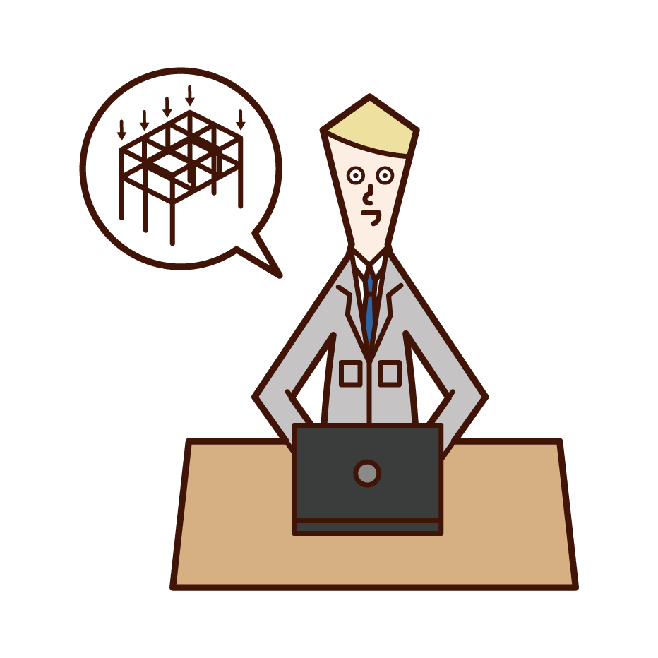 Illustration of a person (man) who designs and calculates structure