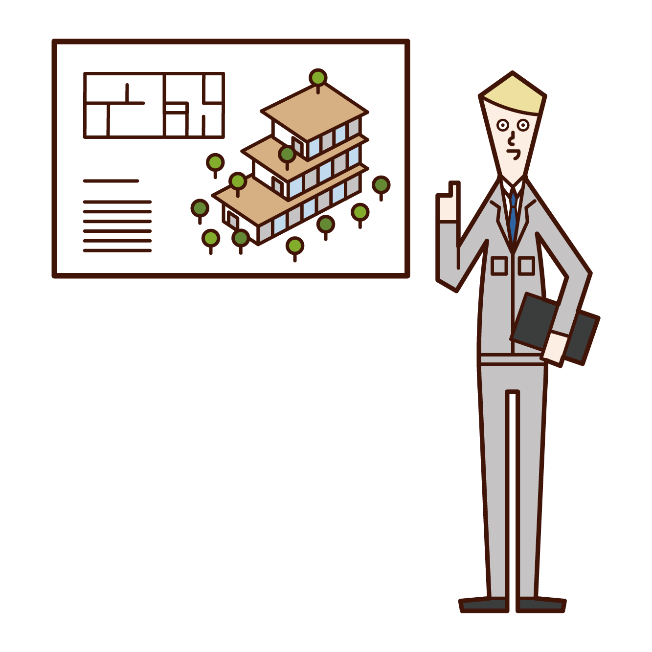 Illustration of designer and field supervisor (man) dinging