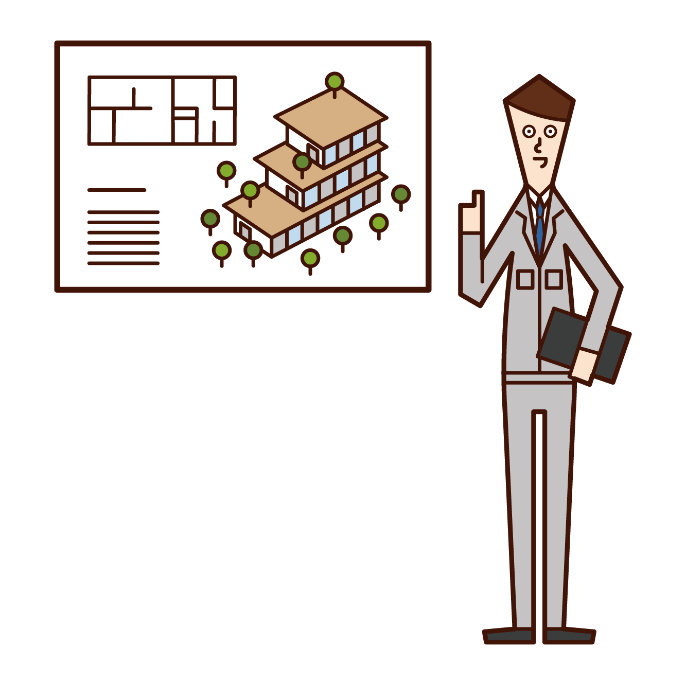 Illustration of designer and field supervisor (man) dinging