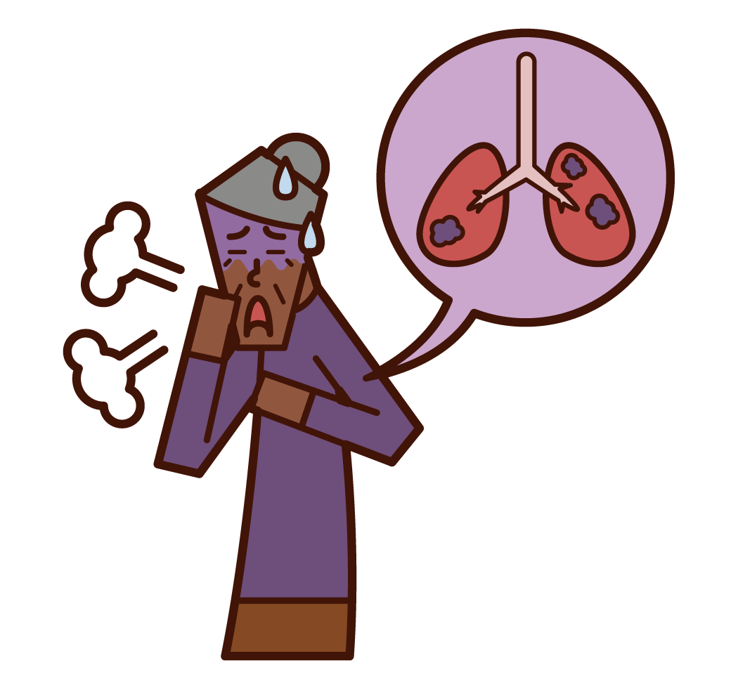肺がん・肺の病気（おばあさん）のイラスト