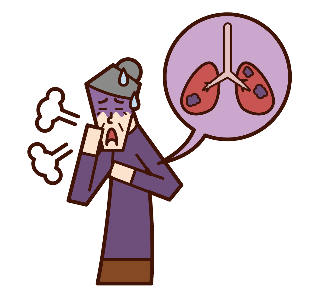 肺がん・肺の病気（おばあさん）のイラスト