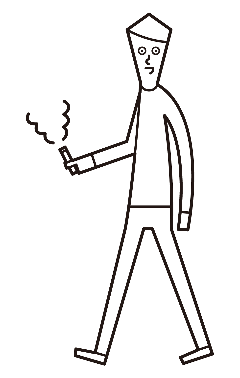 걸을 때 담배를 피우는 사람(남성)의 일러스트