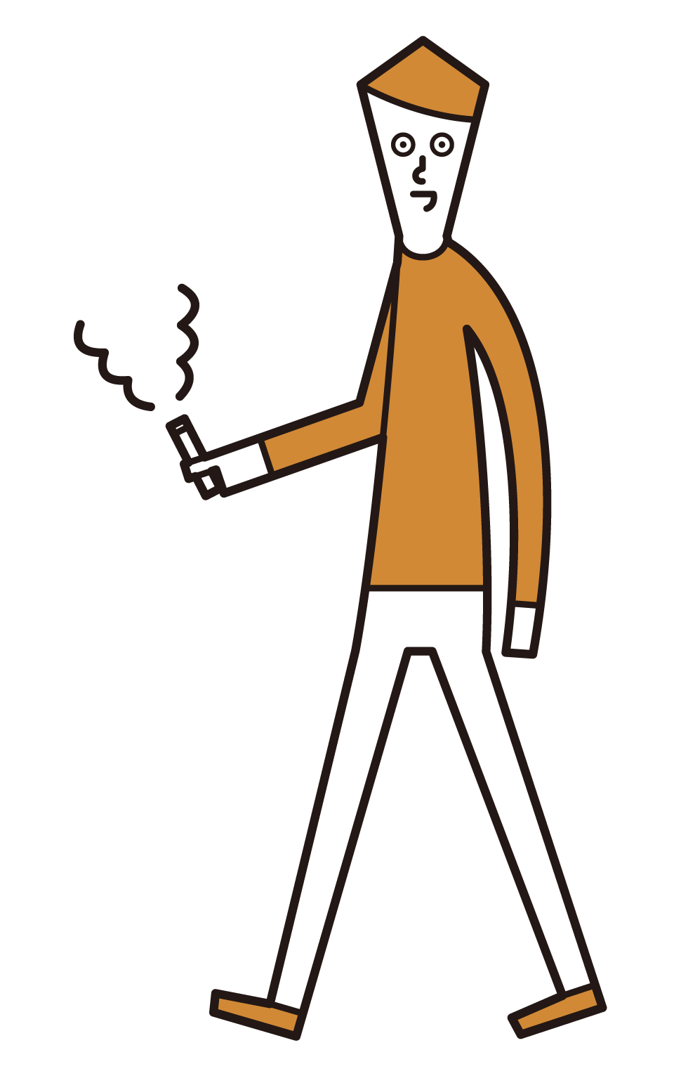 走路時吸煙的人（男性）的插圖