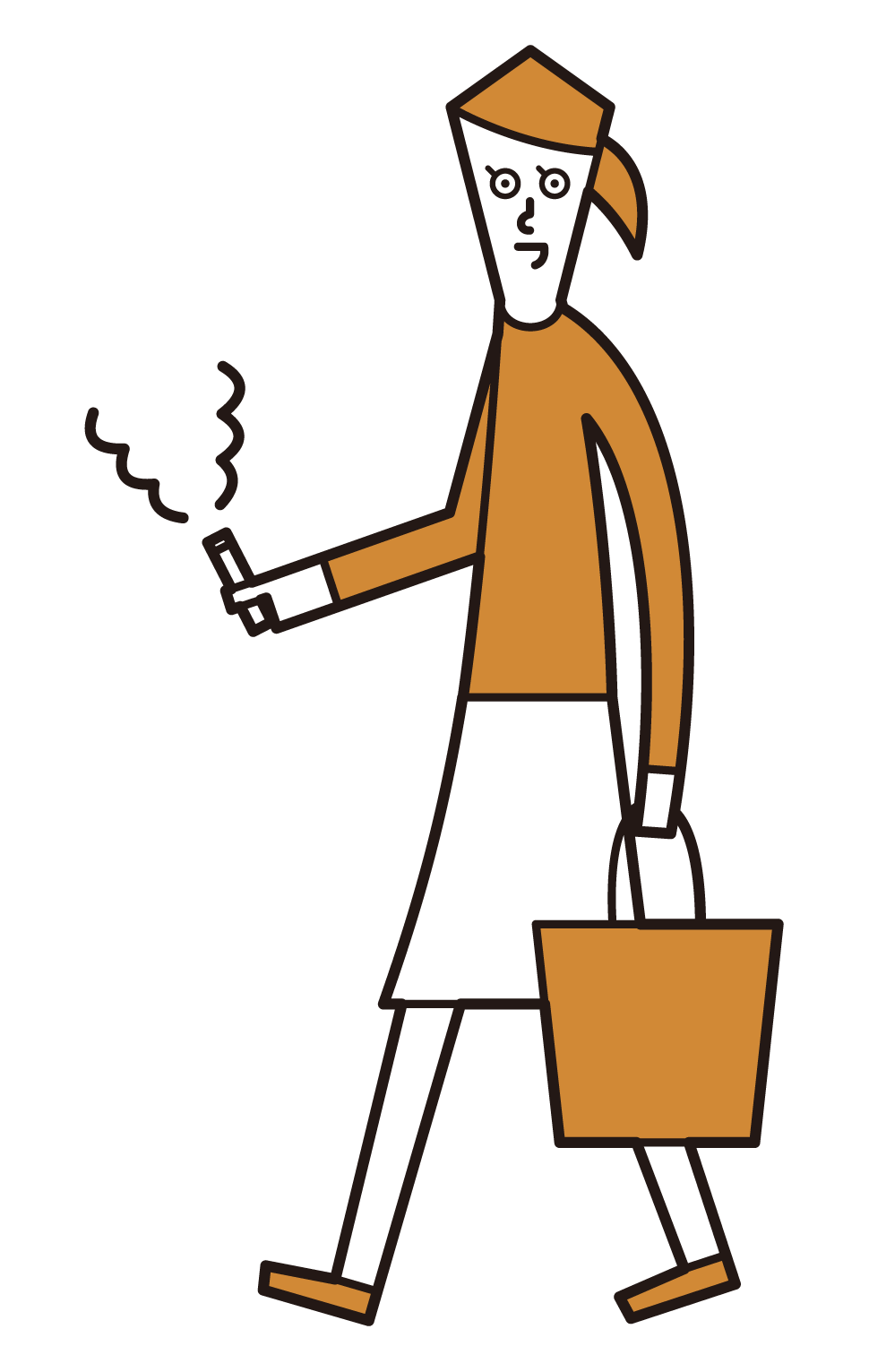 歩きながらタバコを吸う人（女性）のイラスト