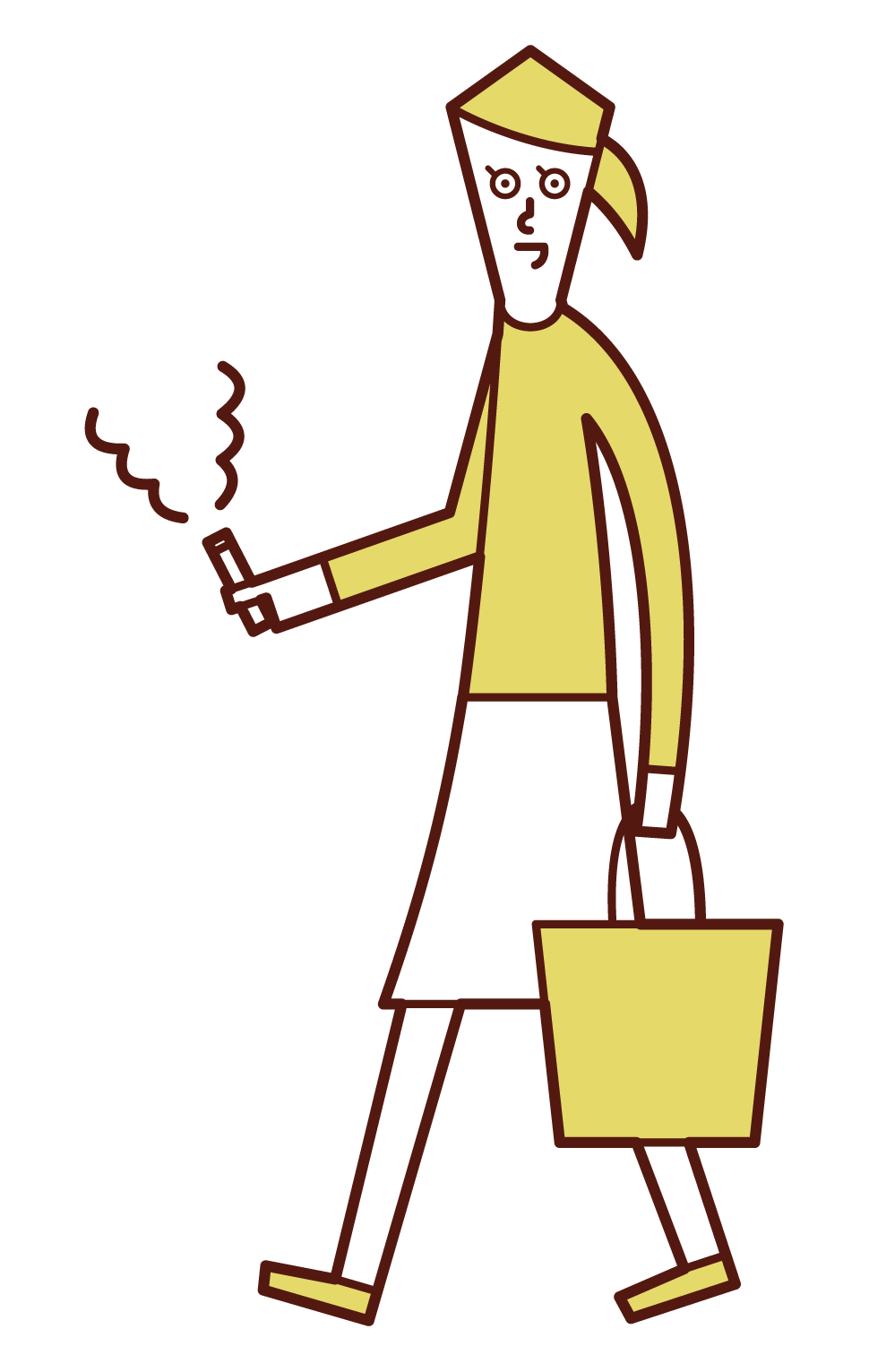 走路時吸煙的人（女性）的插圖