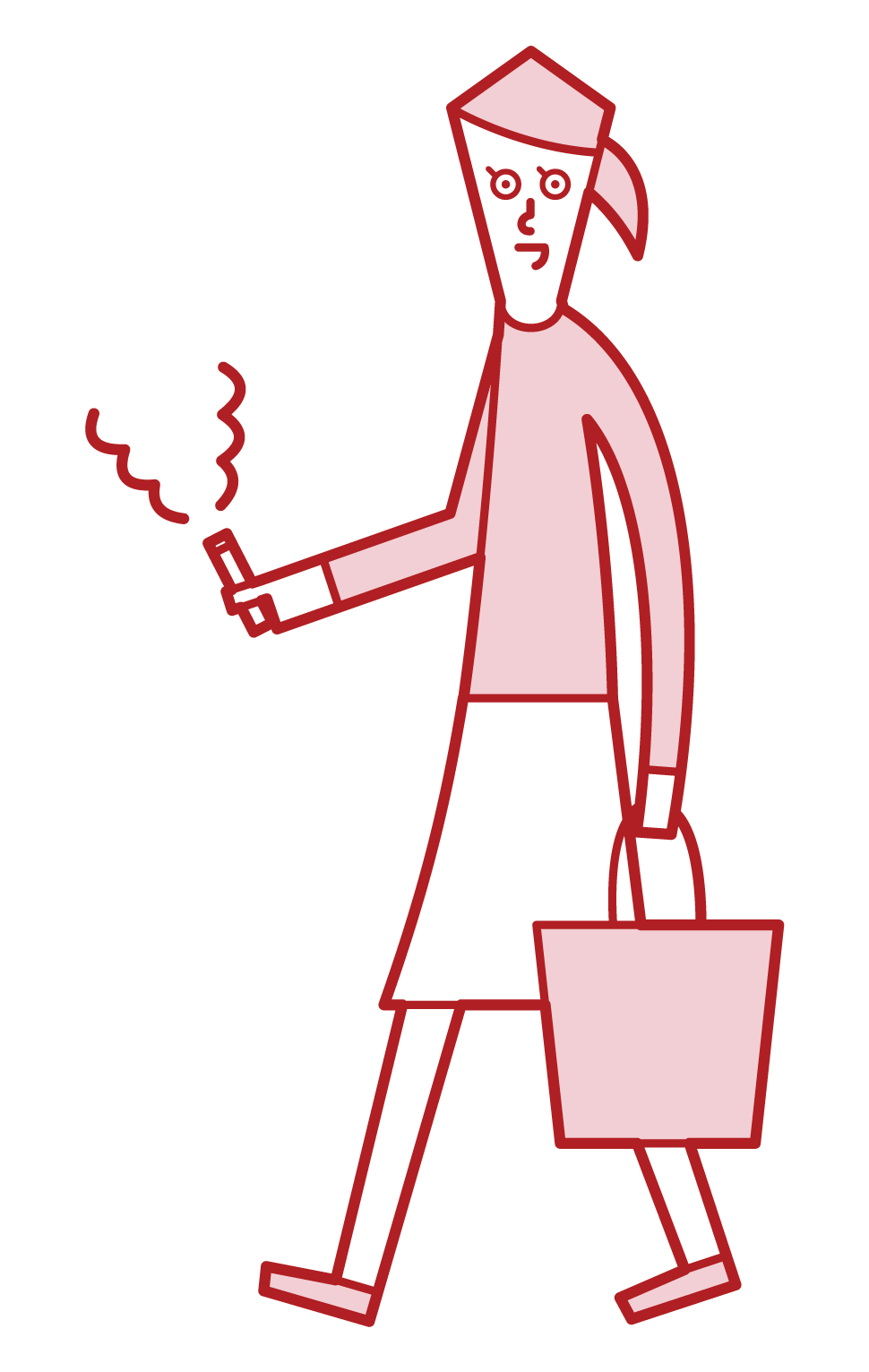 Illustration of a woman smoking a cigarette while walking