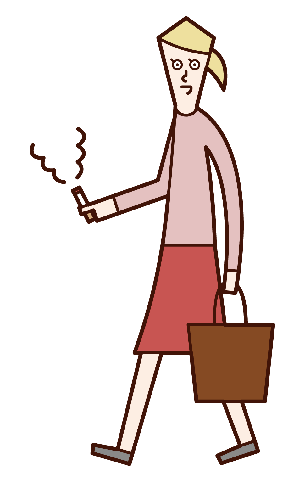 歩きながらタバコを吸う人（女性）のイラスト